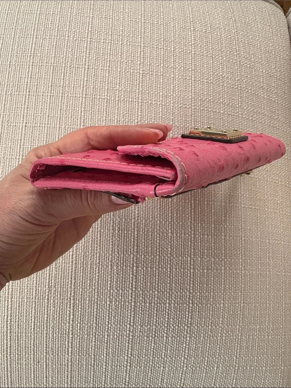 Dooney & Bourke Hot Pink Ostrich-Embossed Continental Wallet